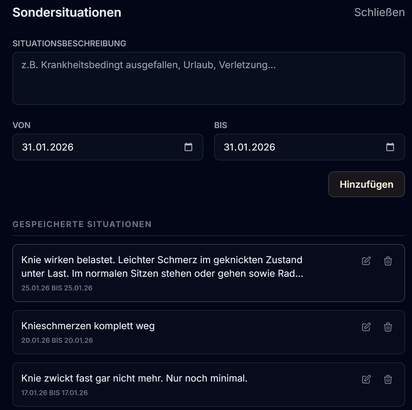 Sondersituationen erfassen