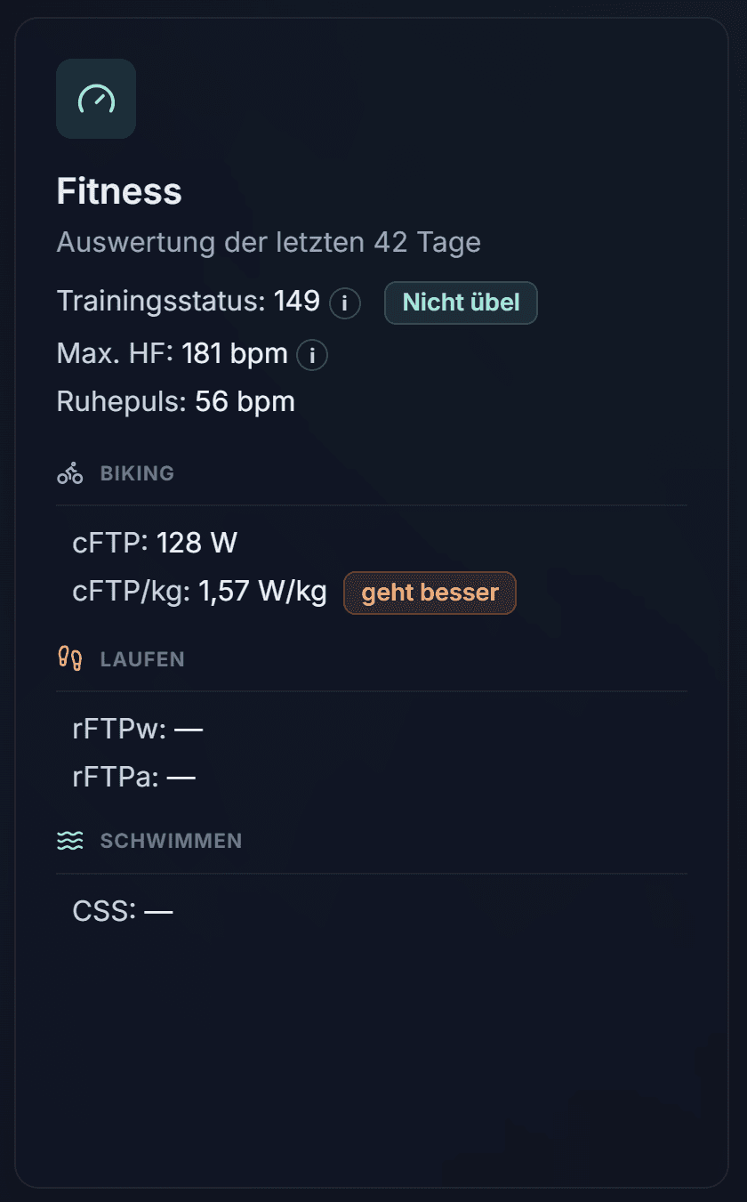 Fitness-Karte mit Kennzahlen