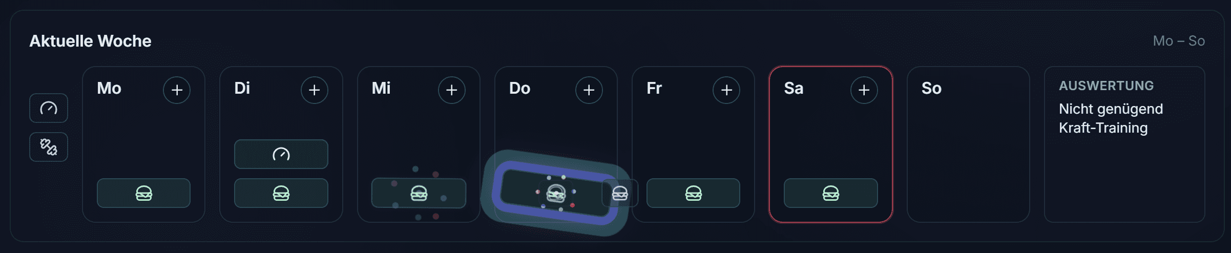 Wochenübersicht mit Trainingskacheln